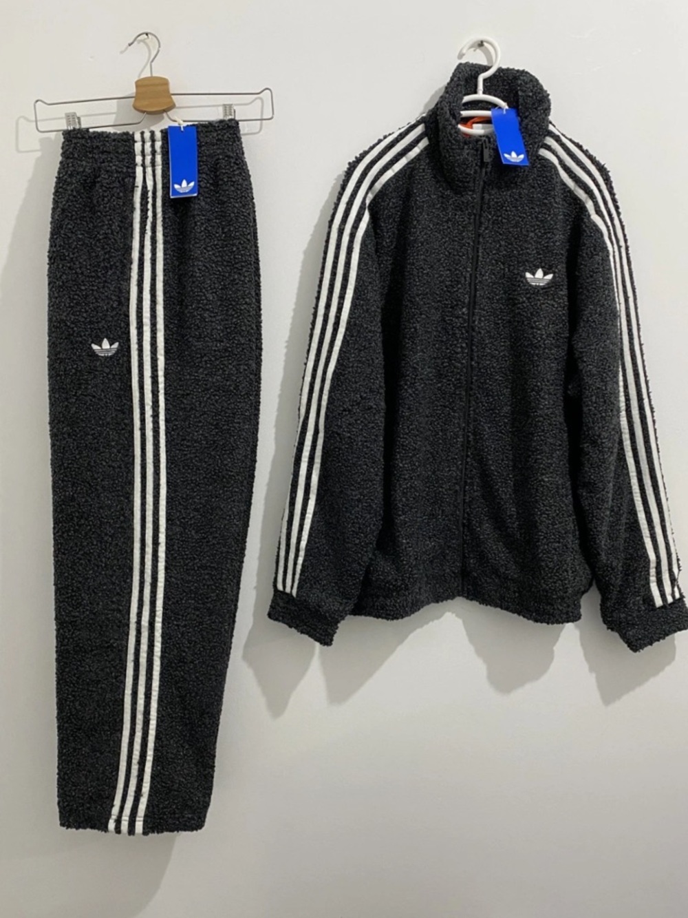 Brand new w/tags adidas Black Sherpa Boucle Track Suit, White Three-Stripes 2XL